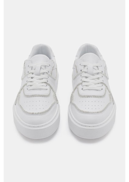 Skype Kadın Beyaz Taş Detaylı Gerçek Deri Sneaker