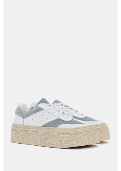 Alves Kadın Beyaz-Gri Gerçek Deri Sneaker