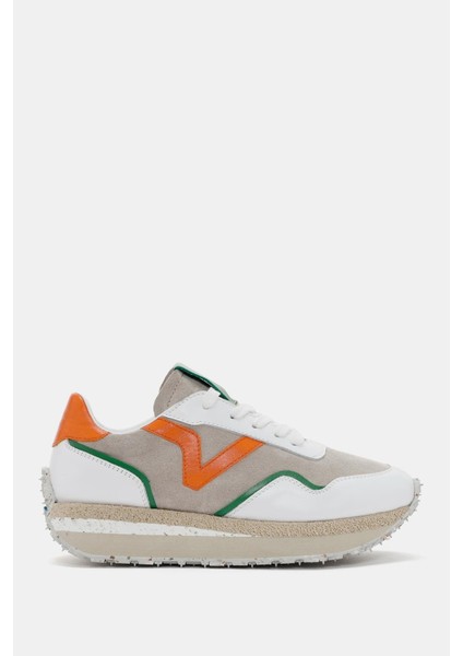 Lessa Kadın Beyaz Turuncu Gerçek Süet Deri Sneaker