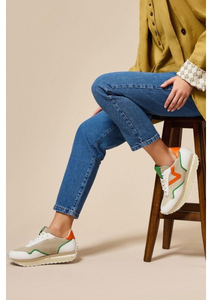 Lessa Kadın Beyaz Turuncu Gerçek Süet Deri Sneaker fiyatları