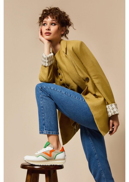 Lessa Kadın Beyaz Turuncu Gerçek Süet Deri Sneaker modelleri
