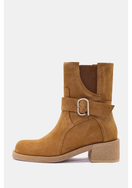 Rafles Kadın Camel Gerçek Süet Deri Toka Detaylı Kalın Topuklu Bot fiyatları