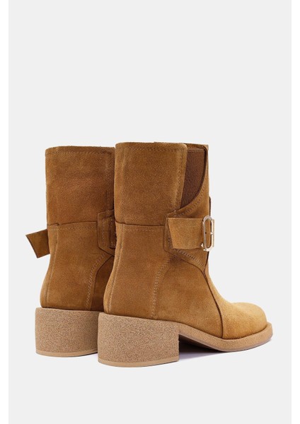 Rafles Kadın Camel Gerçek Süet Deri Toka Detaylı Kalın Topuklu Bot modelleri