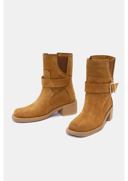 Rafles Kadın Camel Gerçek Süet Deri Toka Detaylı Kalın Topuklu Bot indirimleri