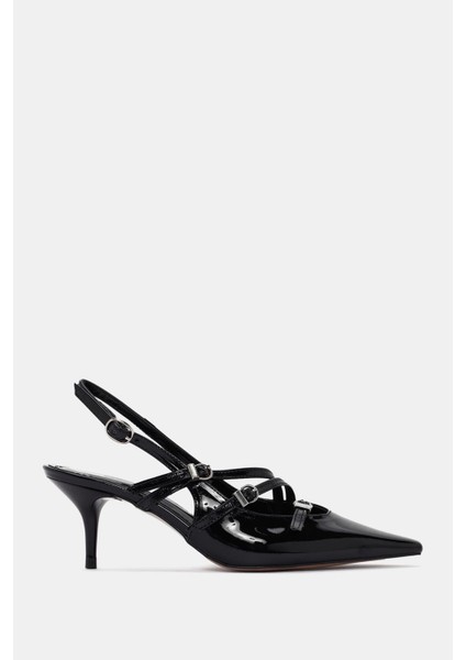 Berry Kadın Siyah Rugan Tokalı Topuklu Ayakkabı