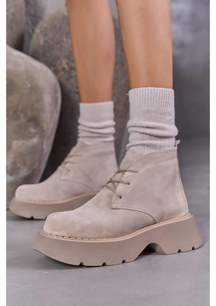 Aniva Kadın Bej Içi Kürklü Gerçek Süet Deri Kalın Tabanlı Bot fiyatları