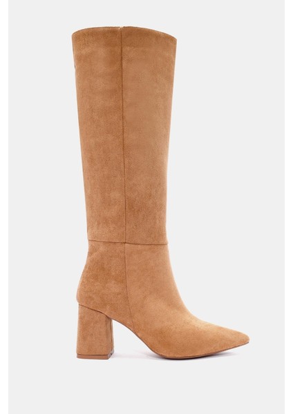 Lopez Kadın Camel Sivri Burun Kalın Topuklu Çizme