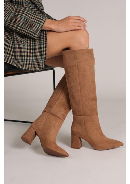 Lopez Kadın Camel Sivri Burun Kalın Topuklu Çizme fiyatları