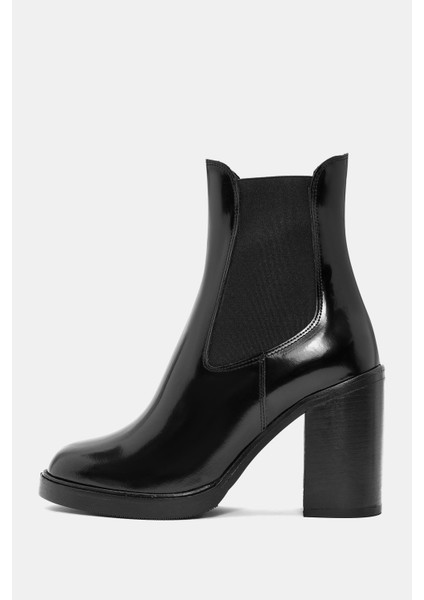 Beety Kadın Siyah Gerçek Deri Kalın Yüksek Topuklu Chelsea Bot modelleri