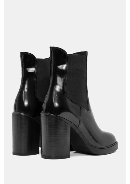 Beety Kadın Siyah Gerçek Deri Kalın Yüksek Topuklu Chelsea Bot indirimleri