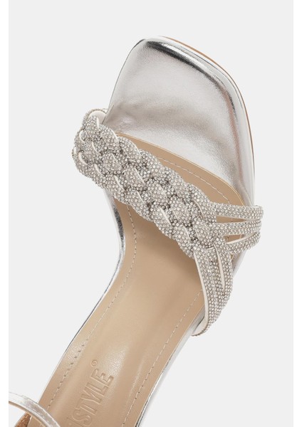 Pangas Kadın Gümüş Örgü Detaylı Topuklu Ayakkabı fiyatları