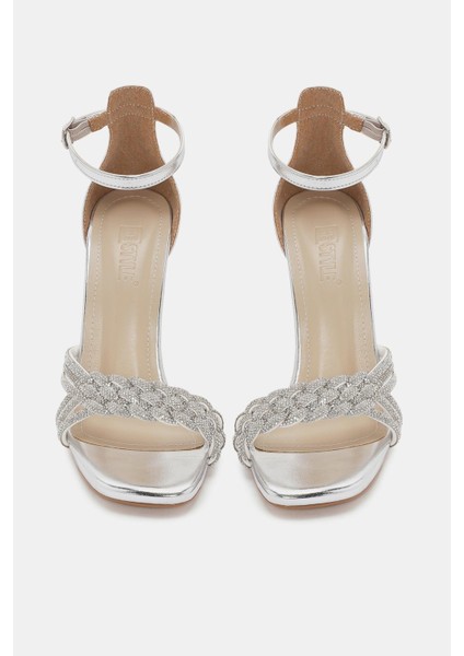 Pangas Kadın Gümüş Örgü Detaylı Topuklu Ayakkabı fırsatları