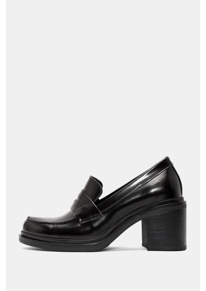 Allisa Kadın Siyah Gerçek Deri Topuklu Loafer fırsatları