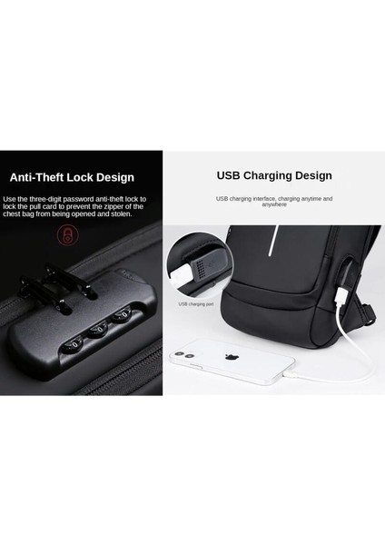 USB Şarj Portlu ve Kilitli Omuz ve Göğüs Çantası (Yurt Dışından)