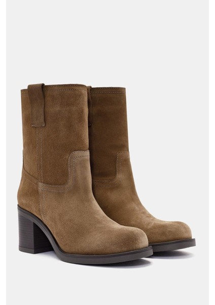 Zenda Kadın Camel Gerçek Süet Deri Kalın Topuklu Bot 5 Cm Rahat Yürüyüş İçin Şık Tasarım indirimleri
