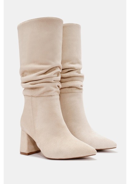 Luna Kadın Bej Sivri Burun Kalın Topuklu Çizme fırsatları