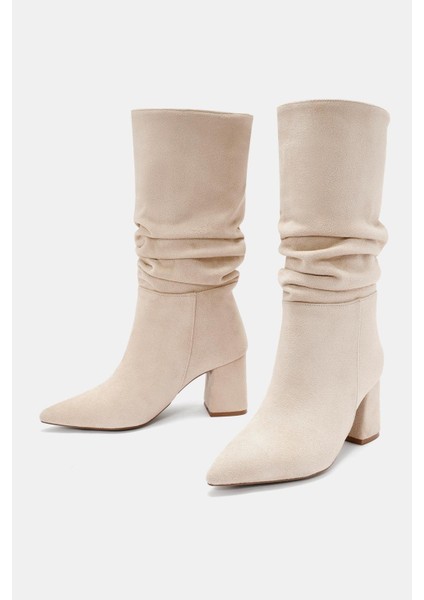 Luna Kadın Bej Sivri Burun Kalın Topuklu Çizme indirimleri
