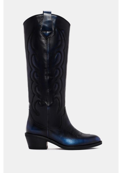 Slinky Kadın Mavi Metalik Gerçek Deri Western Çizme