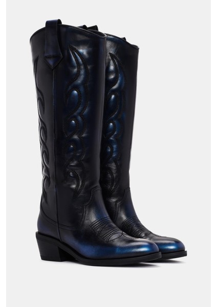 Slinky Kadın Mavi Metalik Gerçek Deri Western Çizme fiyatları