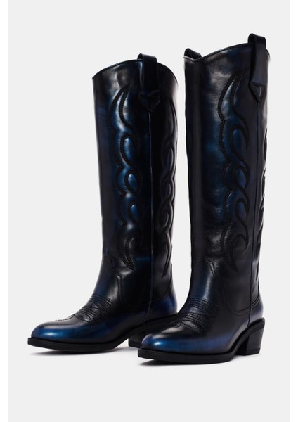 Slinky Kadın Mavi Metalik Gerçek Deri Western Çizme fırsatları