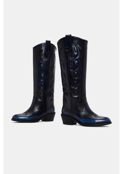 Slinky Kadın Mavi Metalik Gerçek Deri Western Çizme indirimleri