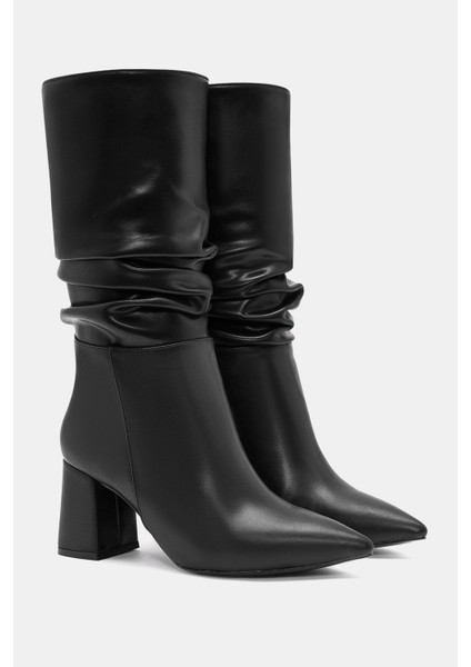 Luna Kadın Siyah Cilt Sivri Burun Kalın Topuklu Çizme fiyatları