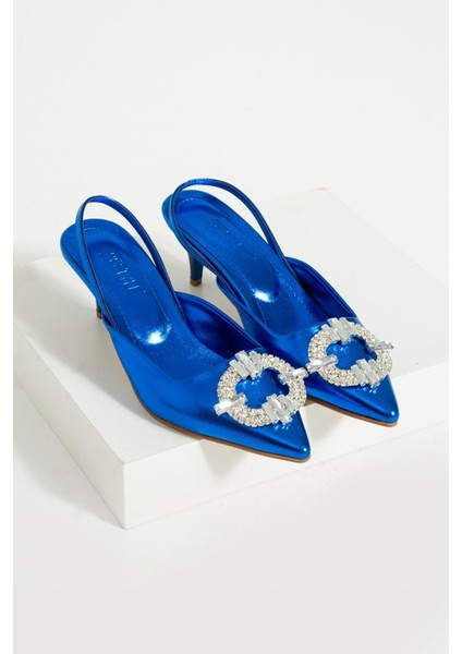 Party Kadın Metalik Mavi Taşlı Topuklu Ayakkabı fiyatları