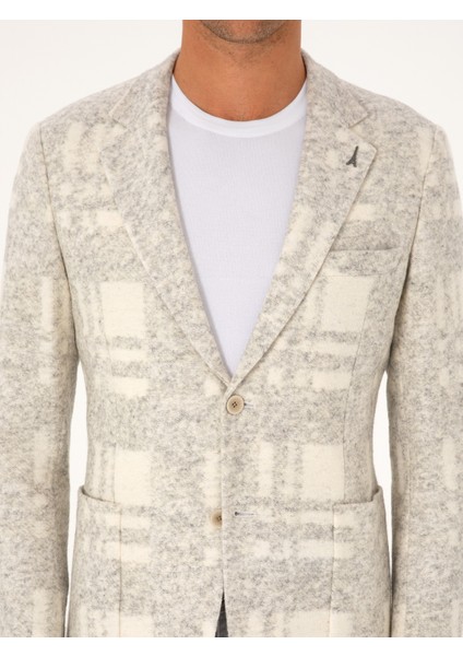 Erkek Beyaz Slim Fit Yün Karışımlı Flanel Ceket 50272733-VR013