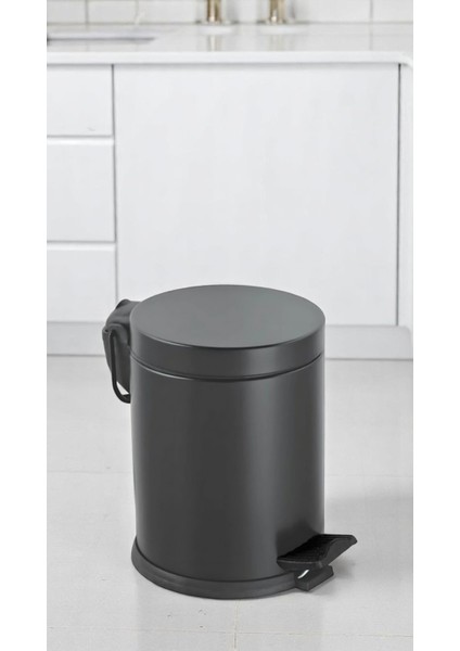 Renkli Paslanmaz Pedallı Çöp Kovası Siyah 5 lt