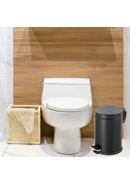 Renkli Paslanmaz Pedallı Çöp Kovası Siyah 5 lt