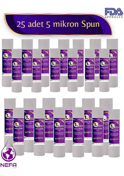 Su Arıtma 10'' 5 Micron 1. Aşama Spun Filtre (25 Adet)