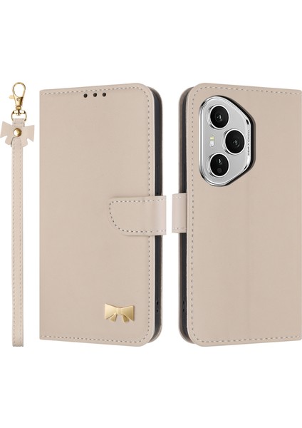 Honor 400 Pro 5g Fiyonk Dekor Cüzdan Deri Telefon Kılıfı Bilek Kayışı ile (Yurt Dışından)