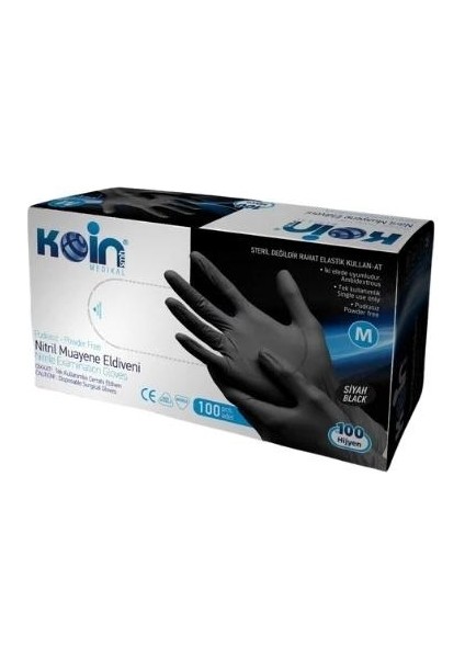 Koin Smh Medikal Pudrasız Nitril Latex Muayene Eldiveni Siyah 100 Adet Medium M