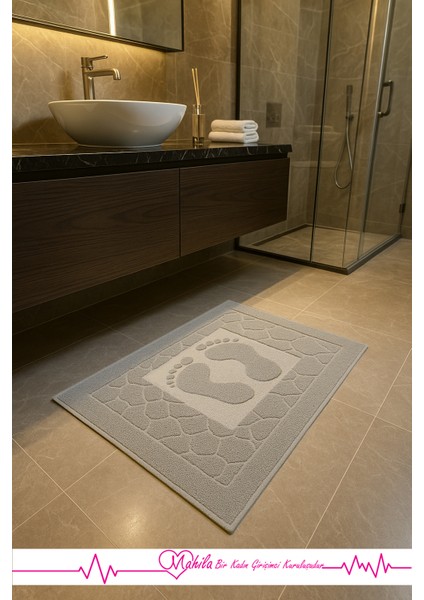 Pamuklu 50X70CM Ayak Desenli, Lavabo Havlusu, Ayak Havlusu, Ayak Paspası