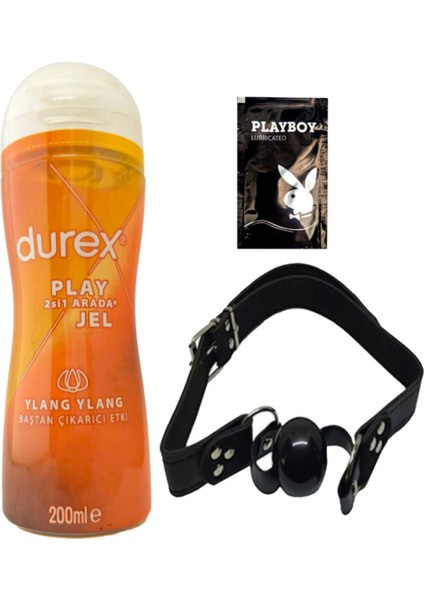 Play 2si1 Arada Ylang Ylang Baştan Çıkartmaya & Kayganlaştırmaya Jel 200 ml + Siyah Deri Ağız Topu + Hediye