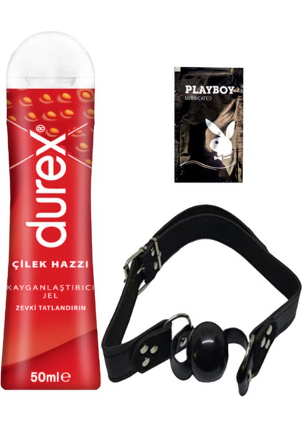 Çilek Hazzı 50 ml Jel + Siyah Deri Ağız Topu + Hediye