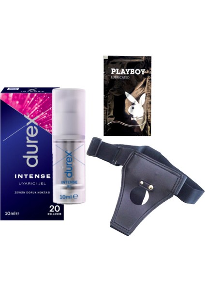 Intense Kadın Uyarıcılı Jel + Siyah Deri Strap-On Kemeri + Hediye