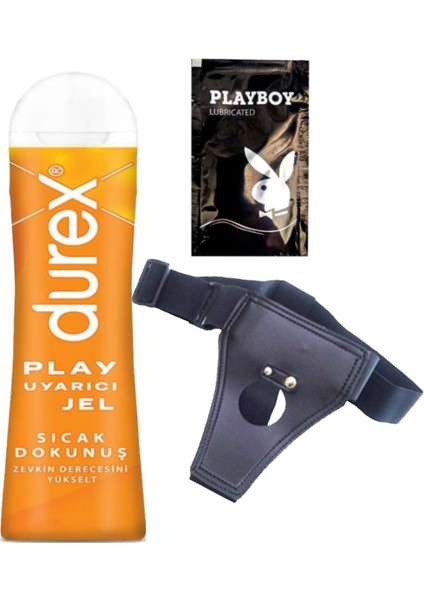 Play Sıcak Dokunuş Bay Bayan Uyarıcılı Jel 100 ml + Siyah Deri Strap-On Kemeri + Hediye