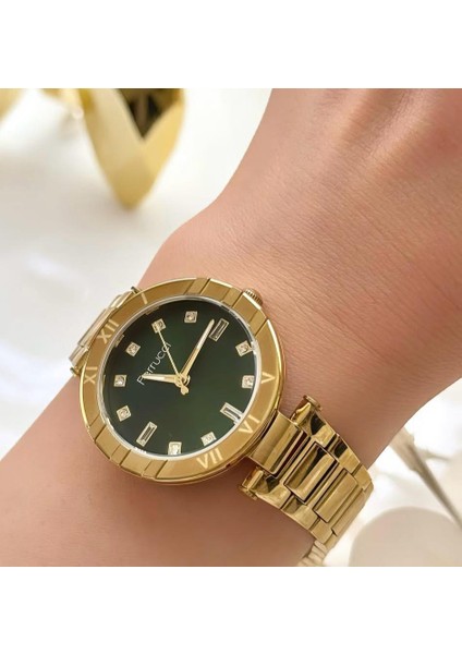 Taşlı Şık Kadran Çelik Kadın Kol Saati+Bileklik Hediyeli