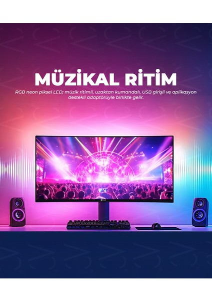 USB Neon Rgb Piksel Şerit LED - Animasyonlu - Sese Duyarlı - 5 Metre (Mobil Aplikasyon - Kumandalı)) fırsatları