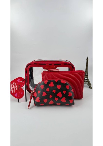 Kadın Makyaj Çantası Pörtföy Çantalı Üçlü Fermuarlı Bakım Seyehat Organizer Makyaj Çantası