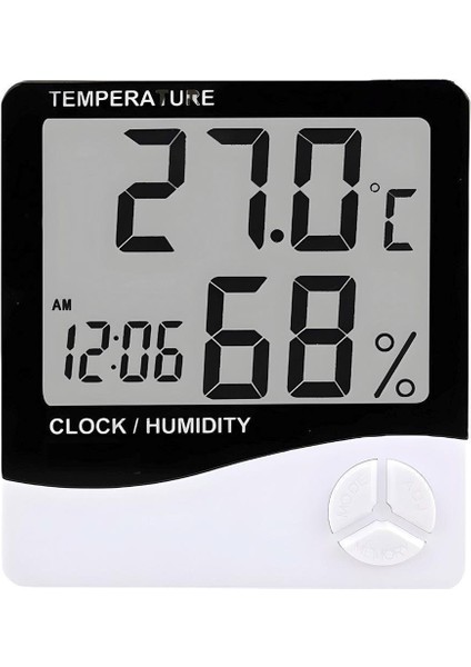 Ev Ofis Oda Için Masaüstü Dijital Göstergeli Termometre Nem ve Isı Ölçer Saat Thermometer Hygrometer