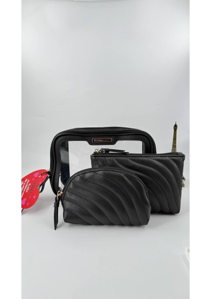 Kadın Makyaj Çantası Pörtföy Çantalı Üçlü Fermuarlı Bakım Seyehat Organizer Makyaj Çantası