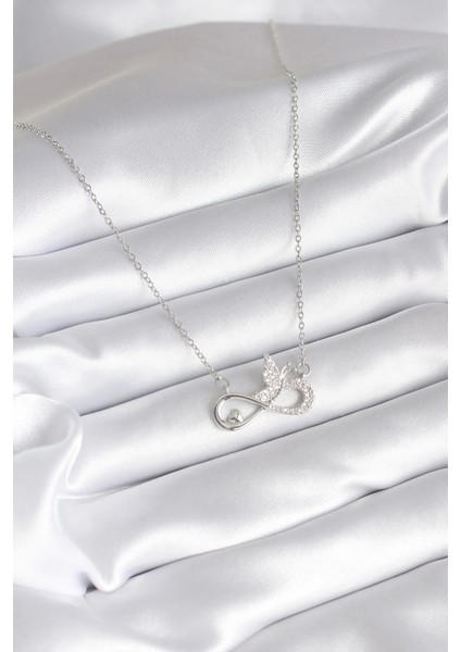 316L Çelik Gümüş Renk Zirkon Taşlı Sonsuzluk Model Kelebek Detay Kadın Kolye fiyatları