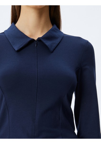 Yeni Sezon Polo Yaka Fermuarlı Dikiş Detaylı Slim Fit Uzun Kollu Tişört indirimleri