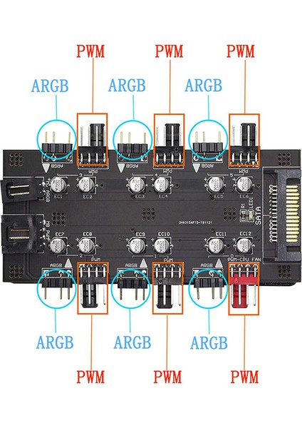 Argb ve Pwr Denetleyici Hub 6 Port 12V 4pin Fan ve 5V 3pin Rgb Fan Kontrol modelleri