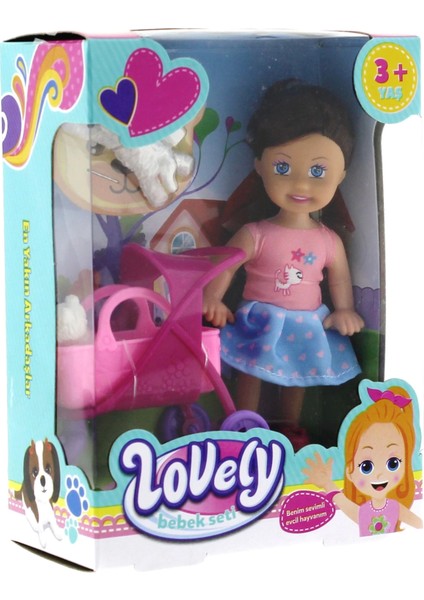 Lovely Mini Bebek Pembe Sepetli Evcil Hayvanlı Oyun Seti
