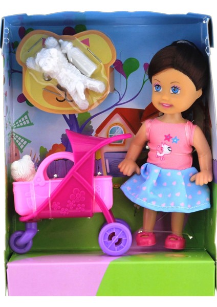 Lovely Mini Bebek Pembe Sepetli Evcil Hayvanlı Oyun Seti
