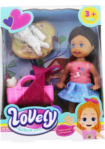Lovely Mini Bebek Pembe Sepetli Evcil Hayvanlı Oyun Seti