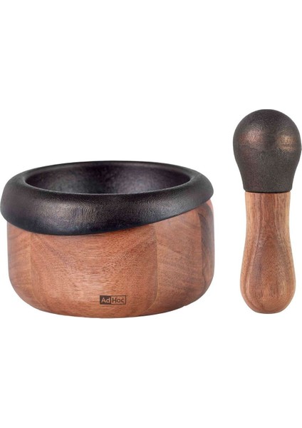 Crush Mörser Seti, 2 Parça, Gusseisen & Akasya Ahşap, 13 cm